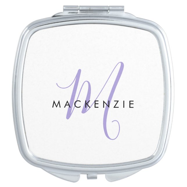 Elegant Modern White Lavender Script Monogram Compact Mirror (Front)