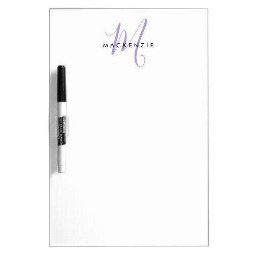 Elegant Modern White Lavender Script Monogram Dry Erase Board