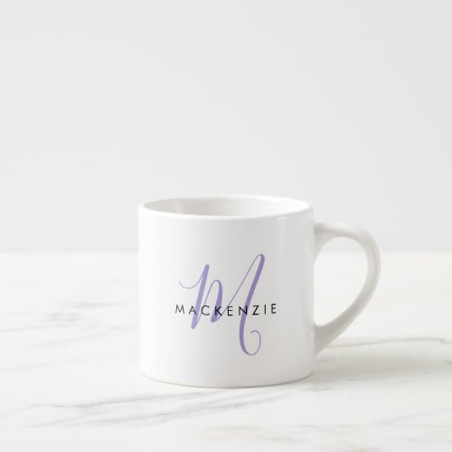 Elegant Modern White Lavender Script Monogram Espresso Cup
