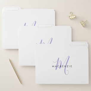 Elegant Modern White Lavender Script Monogram File Folder