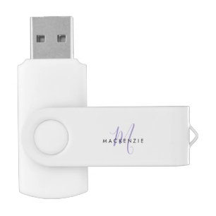 Elegant Modern White Lavender Script Monogram Flash Drive