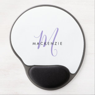 Elegant Modern White Lavender Script Monogram Gel Mouse Pad