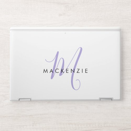 Elegant Modern White Lavender Script Monogram HP Laptop Skin