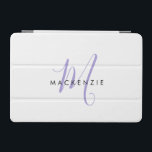 Elegant Modern White Lavender Script Monogram iPad Mini Cover<br><div class="desc">Elegant Modern White Lavender Script Monogram iPad Mini Cover.  An elegant Lavender script monogram combined with a clean black san-serif font makes for a contemporary look.</div>