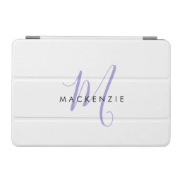 Elegant Modern White Lavender Script Monogram iPad Mini Cover