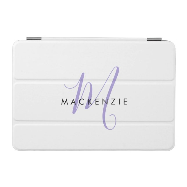 Elegant Modern White Lavender Script Monogram iPad Mini Cover (Horizontal)