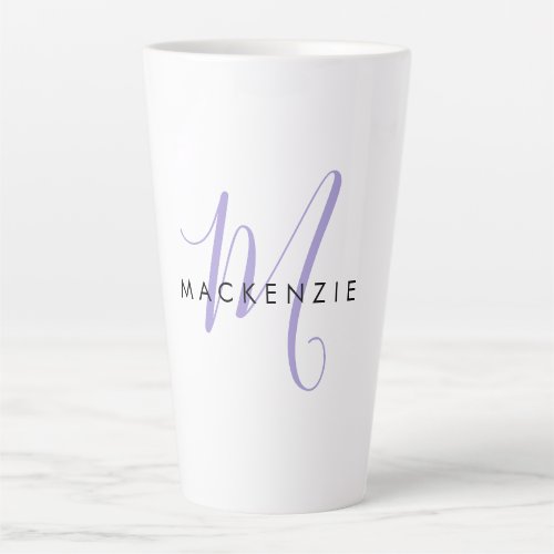 Elegant Modern White Lavender Script Monogram Latte Mug