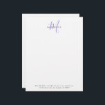 Elegant Modern White Lavender Script Monogram Letterhead<br><div class="desc">Elegant Modern White Lavender Script Monogram Letterhead with return address.  An elegant gold script monogram combined with a clean black san-serif font makes for a contemporary look.</div>