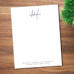 Elegant Modern White Lavender Script Monogram Letterhead<br><div class="desc">Elegant Modern White Lavender Script Monogram Letterhead with return address.  An elegant gold script monogram combined with a clean black san-serif font makes for a contemporary look.</div>