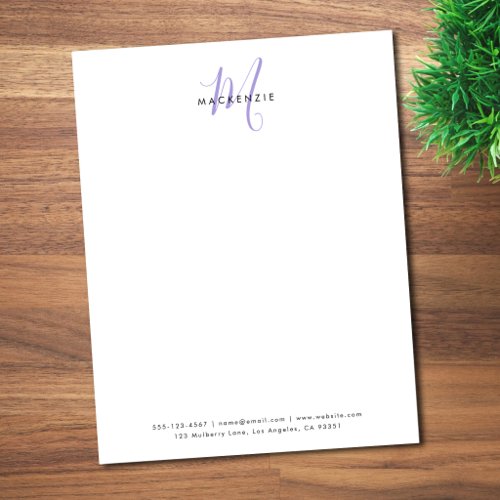 Elegant Modern White Lavender Script Monogram Letterhead