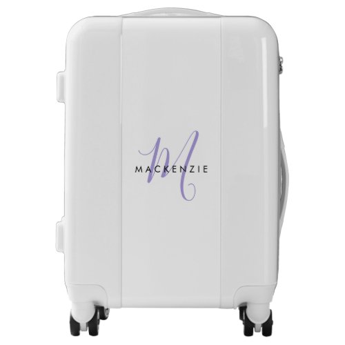 Elegant Modern White Lavender Script Monogram Luggage