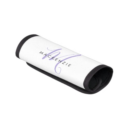 Elegant Modern White Lavender Script Monogram Luggage Handle Wrap