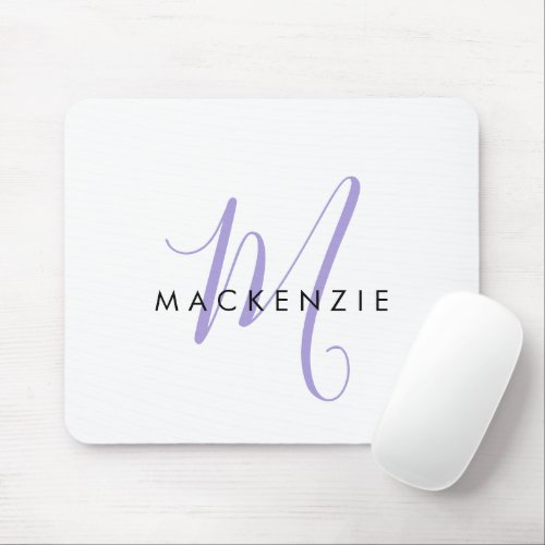 Elegant Modern White Lavender Script Monogram Mouse Pad