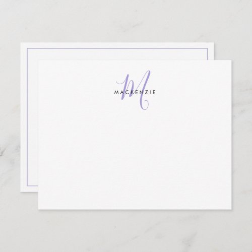 Elegant Modern White Lavender Script Monogram Note Card