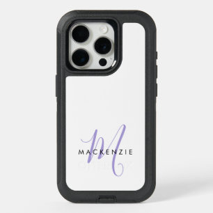 Elegant Modern White Lavender Script Monogram iPhone 15 Pro Case