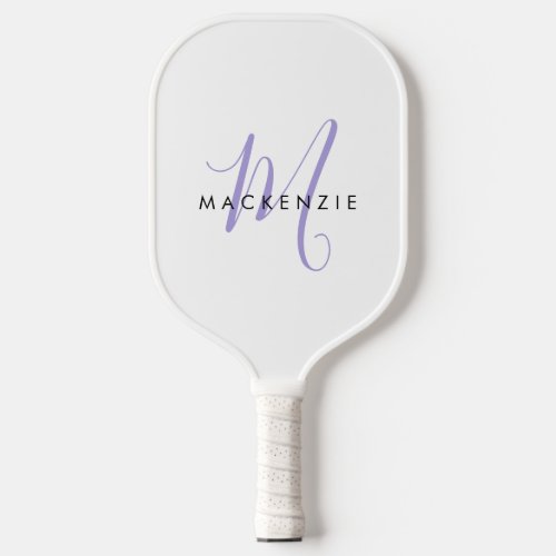 Elegant Modern White Lavender Script Monogram Pickleball Paddle