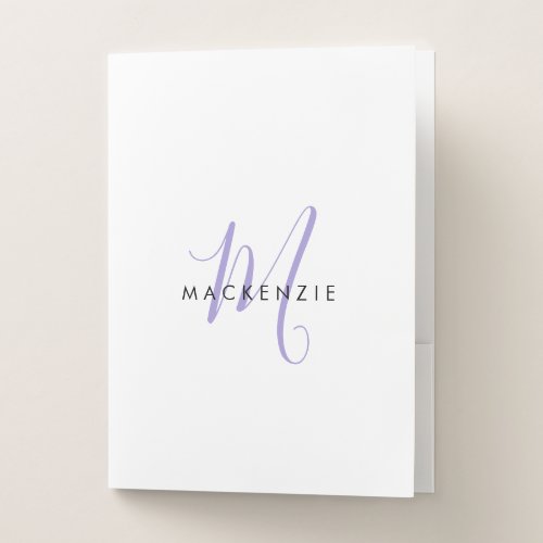 Elegant Modern White Lavender Script Monogram Pocket Folder