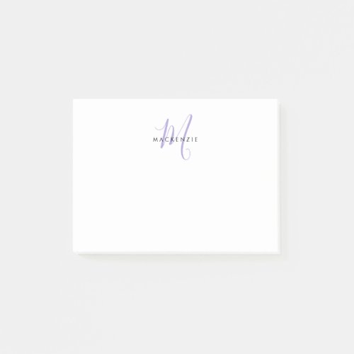 Elegant Modern White Lavender Script Monogram Post_it Notes