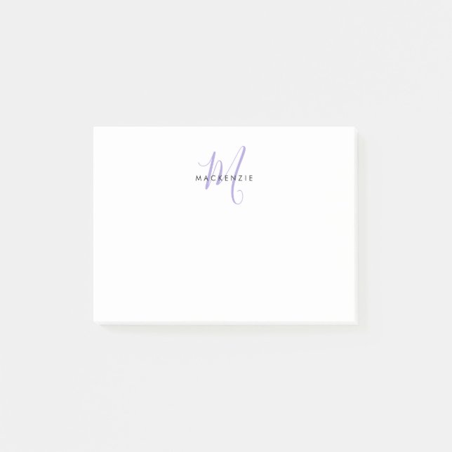 Elegant Modern White Lavender Script Monogram Post-it Notes (Front)