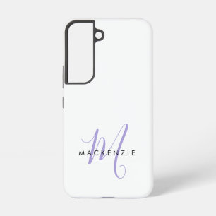 Elegant Modern White Lavender Script Monogram Samsung Galaxy S22 Case