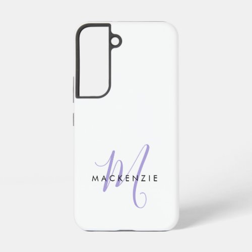 Elegant Modern White Lavender Script Monogram Samsung Galaxy S22 Case