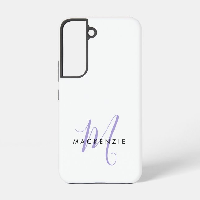 Elegant Modern White Lavender Script Monogram Samsung Galaxy Case (Back)