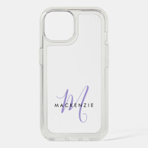 Elegant Modern White Lavender Script Monogram iPhone 15 Case