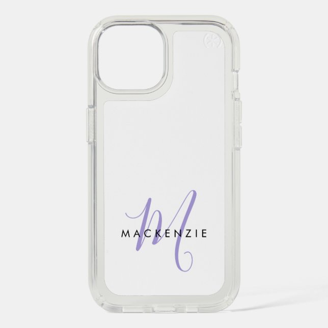 Elegant Modern White Lavender Script Monogram Speck iPhone Case (Front)