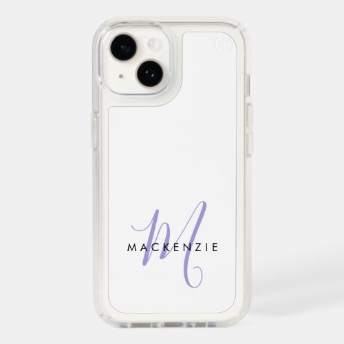 Elegant Modern White Lavender Script Monogram Speck iPhone 14 Case