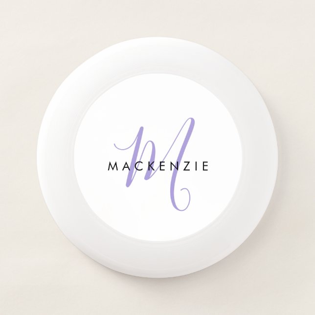 Elegant Modern White Lavender Script Monogram Wham-O Frisbee (Front)
