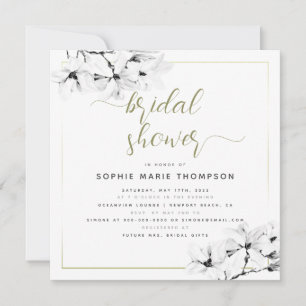 Elegant Modern White Magnolia Square Bridal Shower Invitation