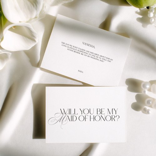 Elegant Modern White Maid of Honor Proposal Card