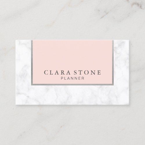 Elegant modern white marble blush pink  silver business card