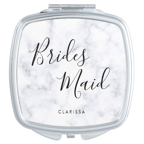 Elegant  modern white marble bridesmaid compact mirror