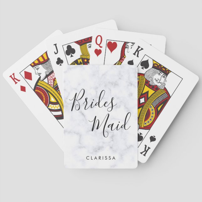 Elegant & modern white marble bridesmaid poker cards (Back)