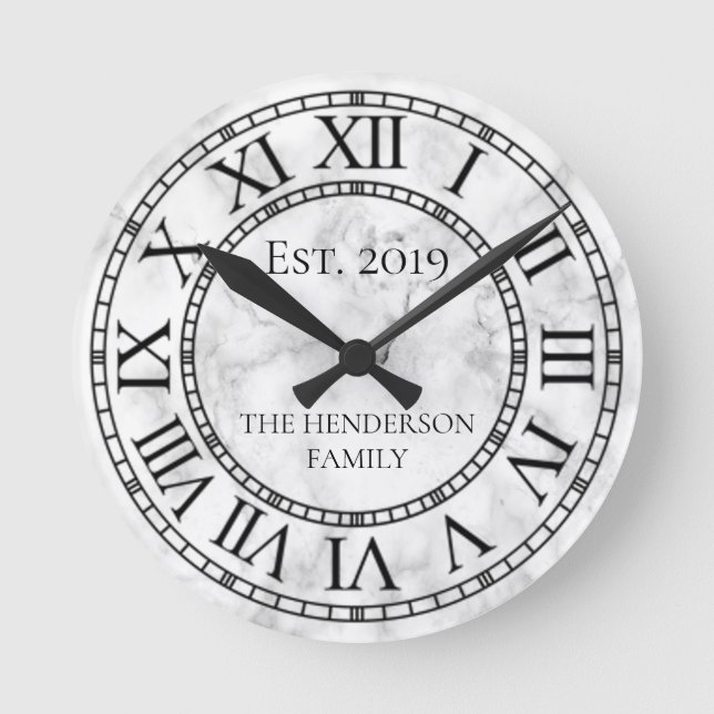 Elegant Modern White Marble Custom Round Clock (Front)