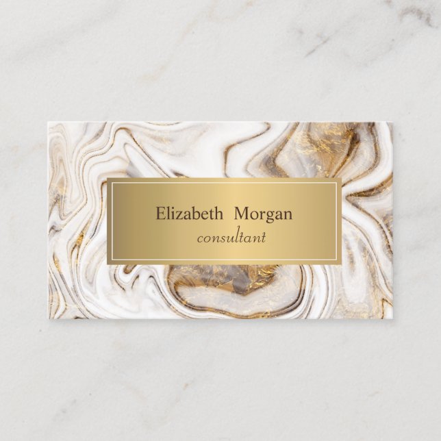 Elegant Modern White Marble Gold  Business Card (Front)