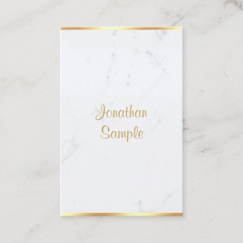 Elegant Modern White Marble Gold Hand Script Top Business Card