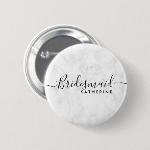 Elegant & modern white marble maid of honor button