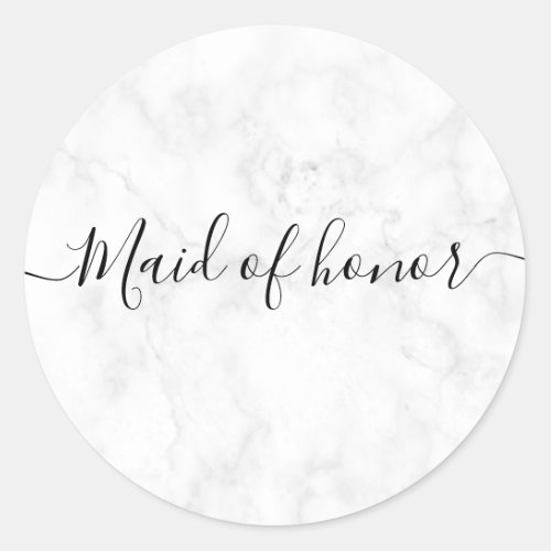 Elegant  modern white marble maid of honor classic round sticker