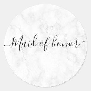 Elegant & modern white marble maid of honor classic round sticker