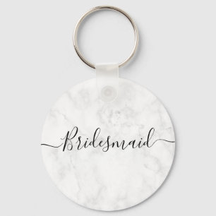 Elegant & modern white marble maid of honor keychain