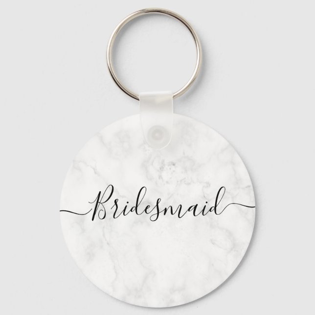 Elegant & modern white marble maid of honor keychain (Front)