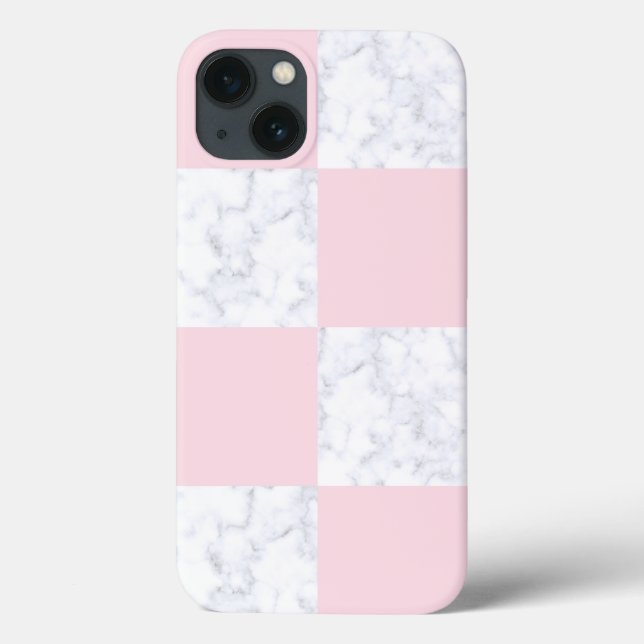 Elegant modern white marble pink checkered Case-Mate iPhone case (Back)