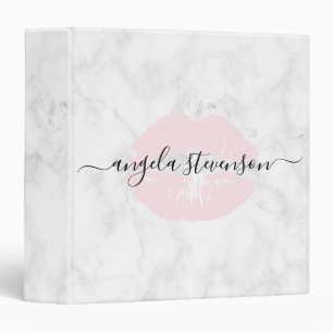 Elegant modern white marble & pink lips 3 ring binder