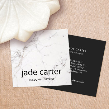 Elegant Modern White Marble Professional Square Business Card by sm_business_cards at Zazzle
