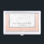 Elegant modern white marble & rose gold glitter business card case<br><div class="desc">Beautiful combination of white marble,  faux copper rose gold glitter and silver texture.</div>