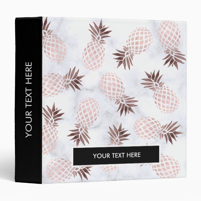 elegant modern white marble rose gold pineapple 3 ring binder (Front/Spine)