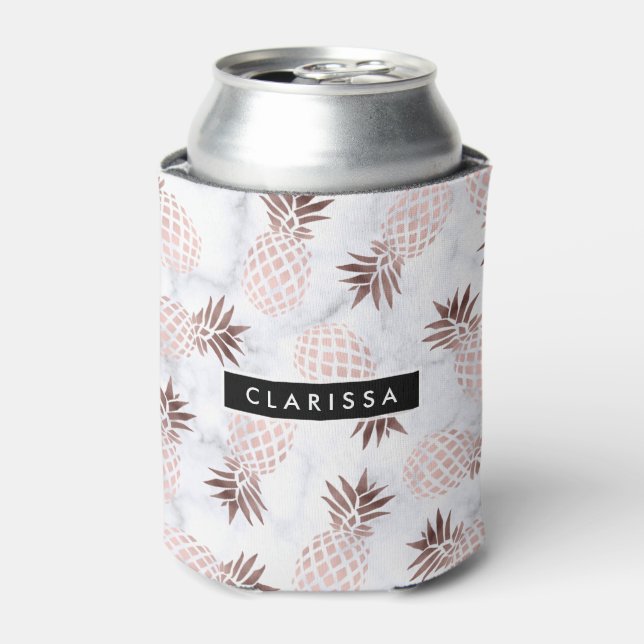 elegant modern white marble rose gold pineapple can cooler (Can Front)