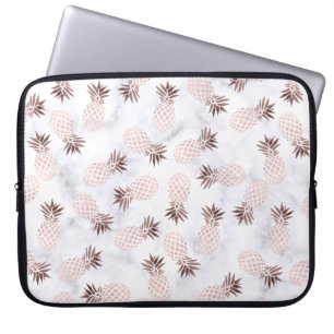 elegant modern white marble rose gold pineapple laptop sleeve